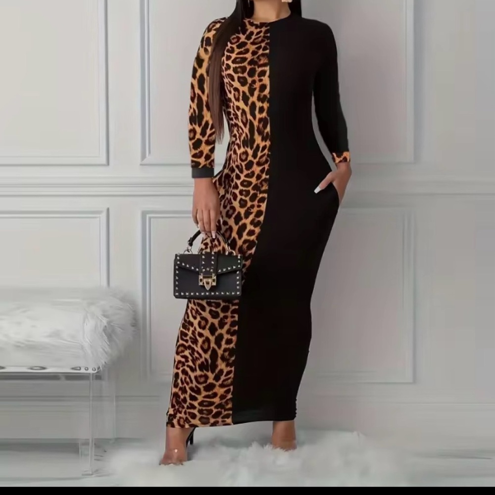 Leopard Print Long Sleeve Dress